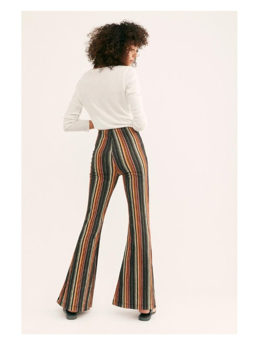 Free People Kitty Flare Pants Sz S Striped Knit Bell Bottom Boho Retro 70s EUC - Picture 2 of 14